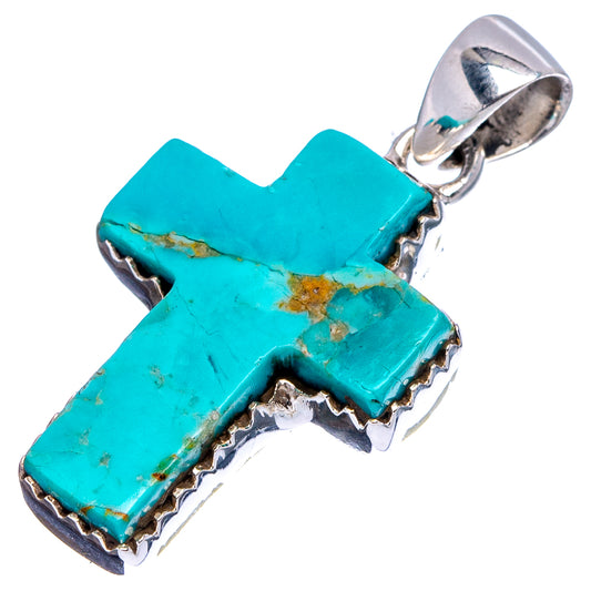 Mohave turquoise cross pendant .925 sterling silver frame and round bail