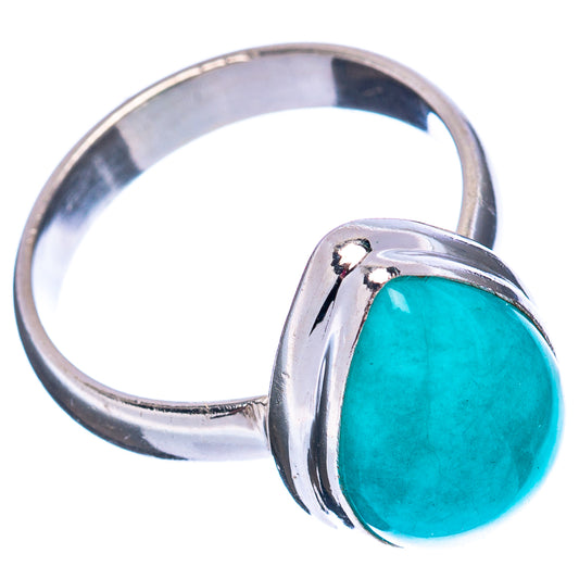 Size 7 sterling silver ring with round blue-green amazonite gemstone