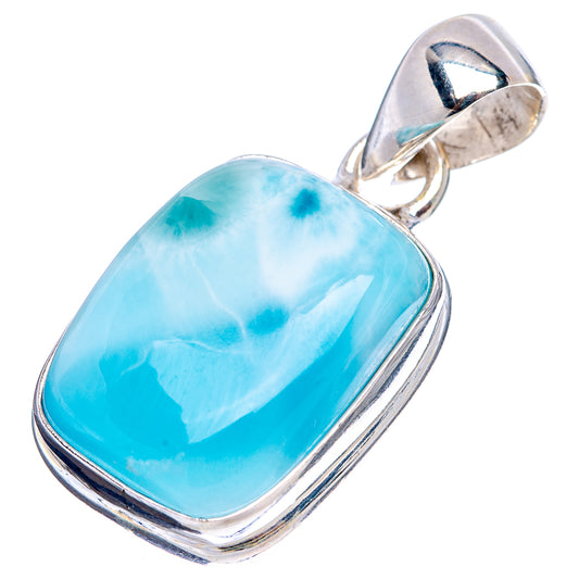 Sterling silver larimar pendant with blue oval-patterned cabochon and bail