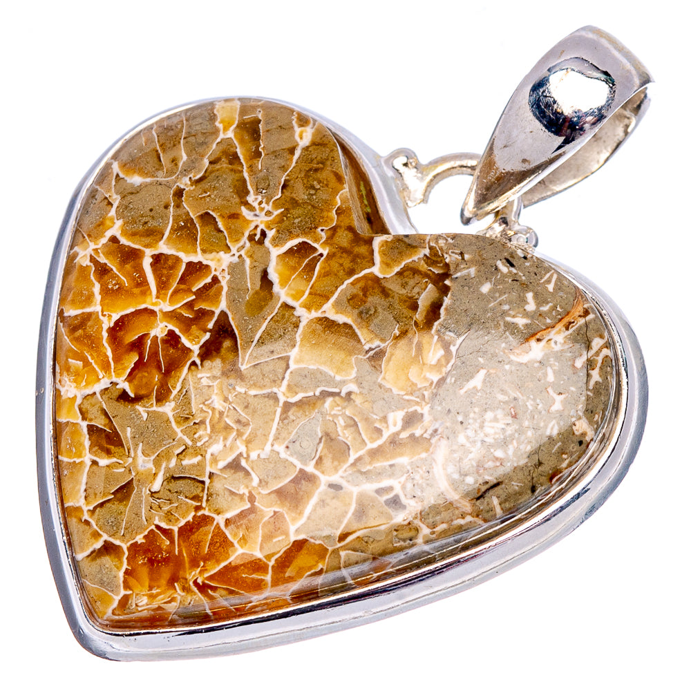 Agatized Fossil Coral Heart Pendant 1 1/2" (.925 Sterling Silver)