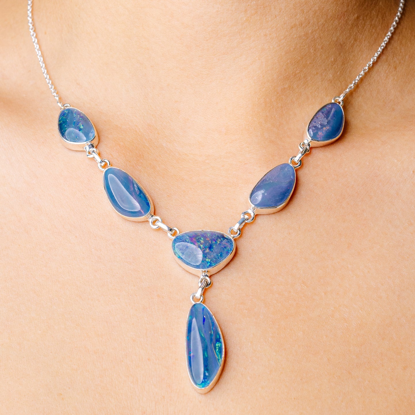 Triplet Opal Necklace 18 3/4 To 21 1/2" (925 Sterling Silver) N90277
