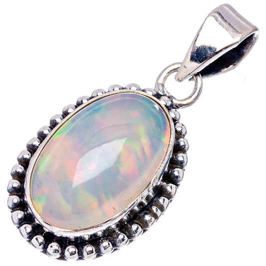 Oval opal pendant .925 sterling silver with beaded halo and top bail