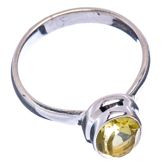 Round lemon quartz .925 sterling silver ring with solitaire setting, side view