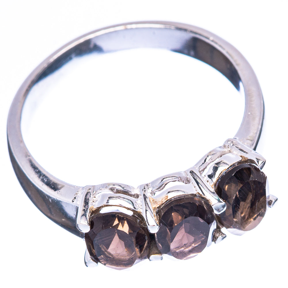 925 sterling silver ring with four smoky quartz round stones, polished band and prong setting