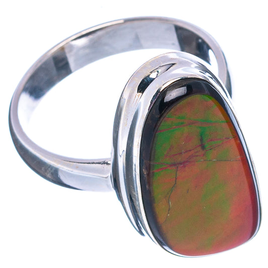 Sterling silver ammolite ring with oval multicolor gemstone bezel setting