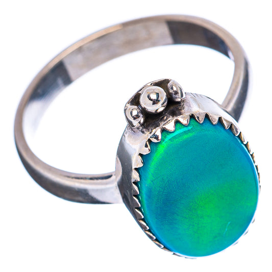 925 sterling silver opal ring with oval blue-green stone and three-prong top