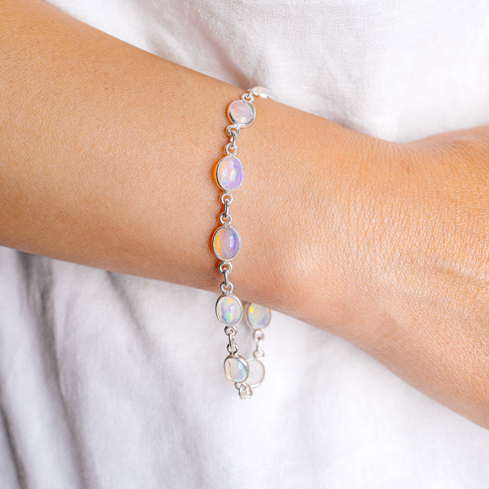 Ethiopian Opal Bracelet 7 to 8" (.925 Sterling Silver)