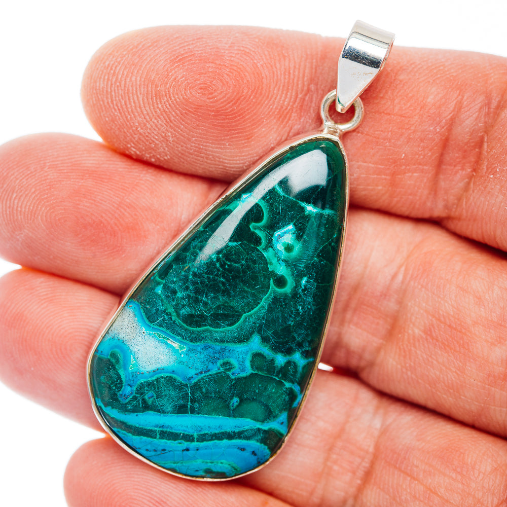 Premium Malachite In Chrysocolla Pendant 2" (.925 Sterling Silver)