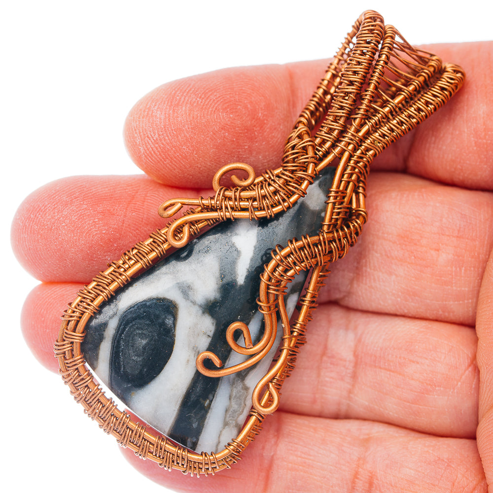 Zebra Jasper Wire Warp Pendant 2 3/4" (Copper)