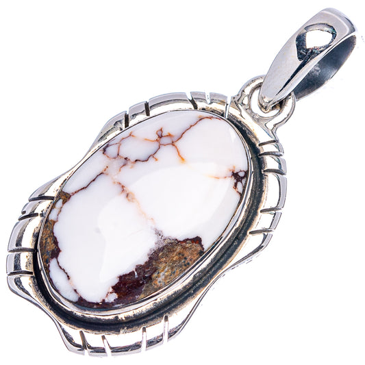 Wild Horse Jasper pendant, .925 sterling silver oval bezel with white and brown stone cabochon