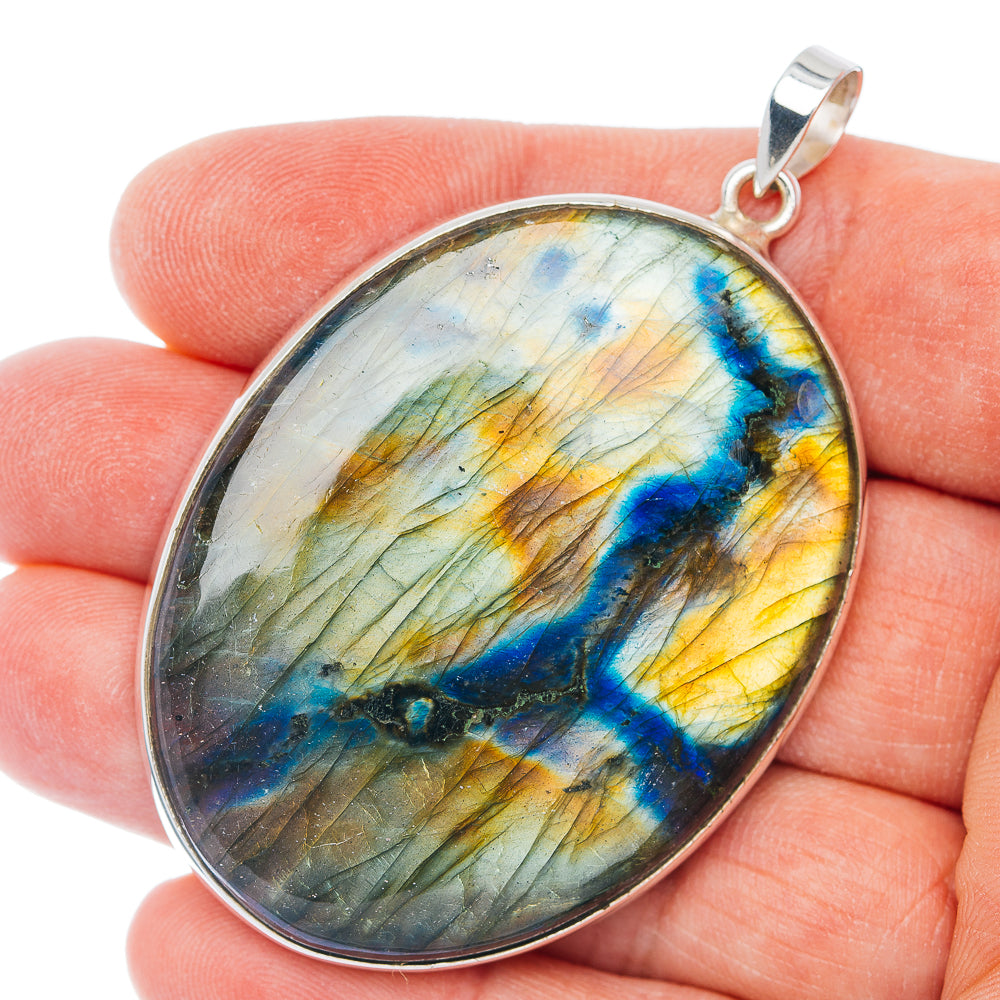 Huge Spectrolite Pendant 2 1/2" (.925 Sterling Silver)