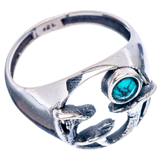 Turquoise dainty mushroom ring in .925 sterling silver with turquoise oval and raised band