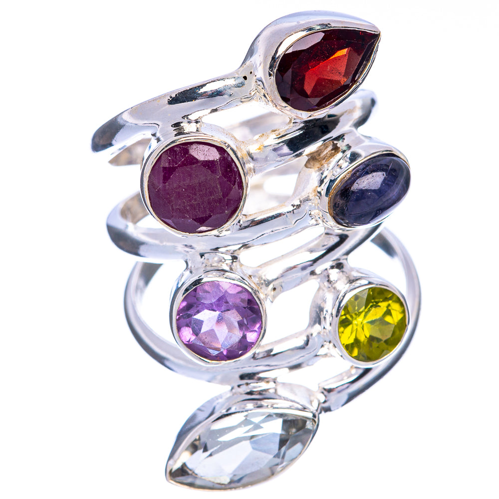 Large Garnet, Ruby, Tanzanite, Amethyst, Peridot, White Quartz Ring Size 5.75 (925 Sterling Silver) R144683