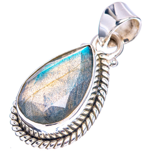 Labradorite teardrop pendant, .925 sterling silver bezel with blue flash and rope twist trim