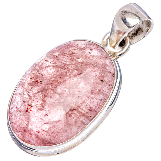 Oval strawberry quartz gemstone pendant in .925 sterling silver setting with bail