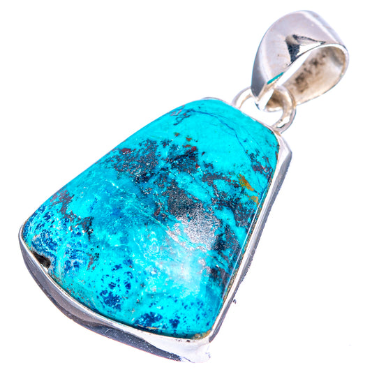 Shattuckite sterling silver heart pendant with turquoise shattuckite stone in bezel