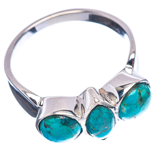 Sterling silver ring with three oval turquoise cabochons, size 7, open-top view