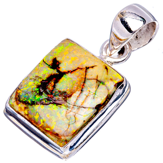Rectangular sterling silver opal pendant with round bail and bright multicolor stone
