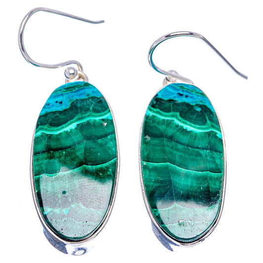 Oval malachite-chrysocolla earrings with sterling silver hooks, green-blue stone