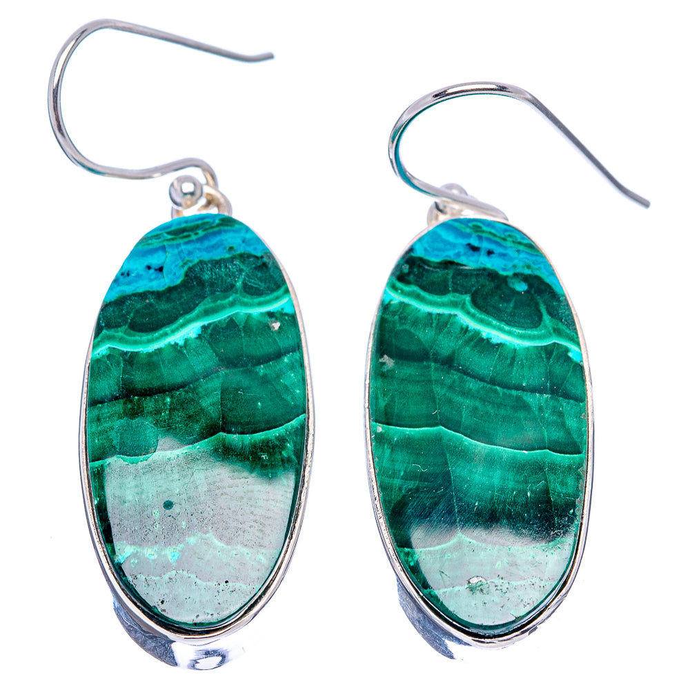 Premium Malachite In Chrysocolla Earrings 1 5/8" (.925 Sterling Silver)
