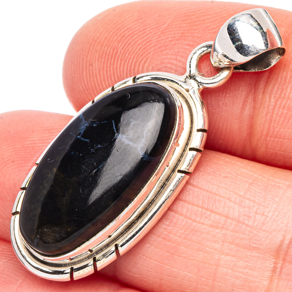 925 sterling silver pietersite pendant with oval black stone and oval silver bezel