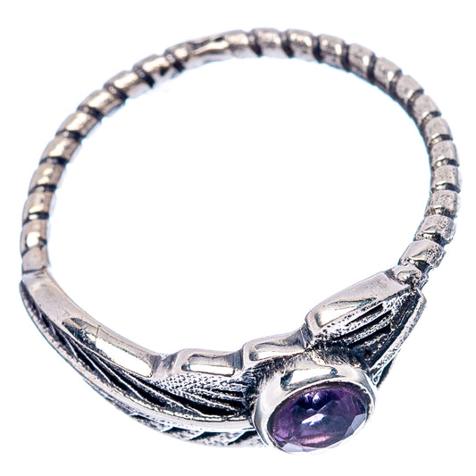 925 sterling silver feather ring with round amethyst purple gemstone