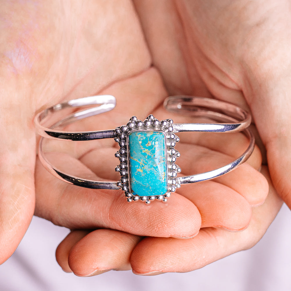 Kingman Turquoise Cuff Bracelet Adjustable (.925 Sterling Silver)