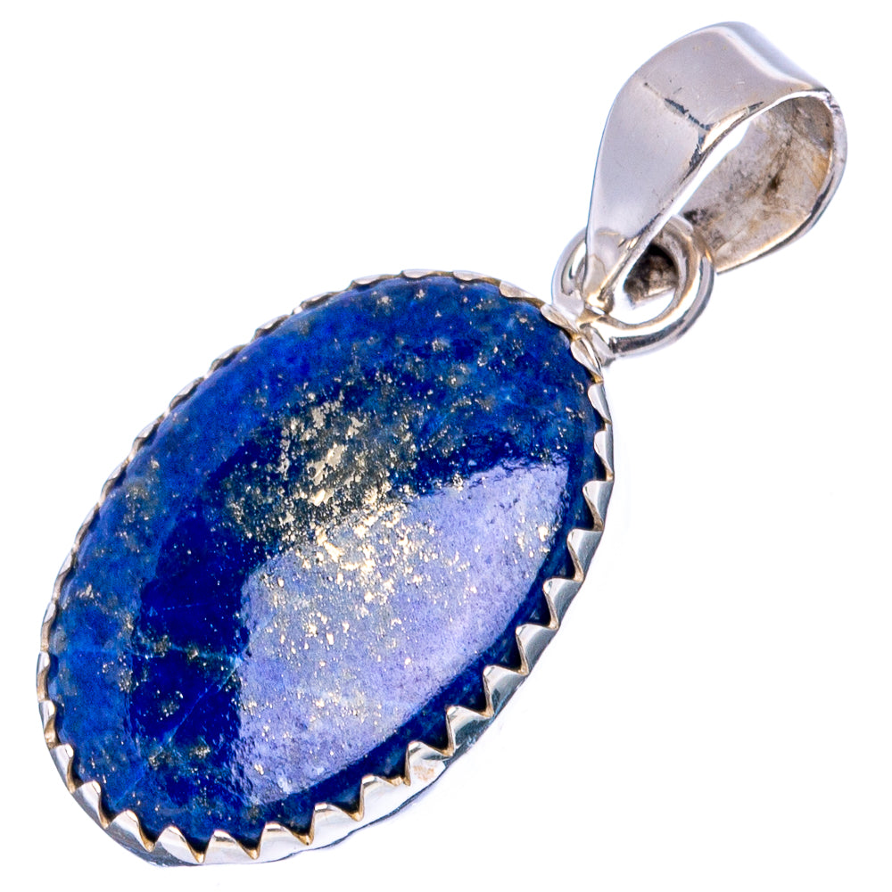 Oval lapis lazuli pendant with textured .925 sterling silver bezel and bail