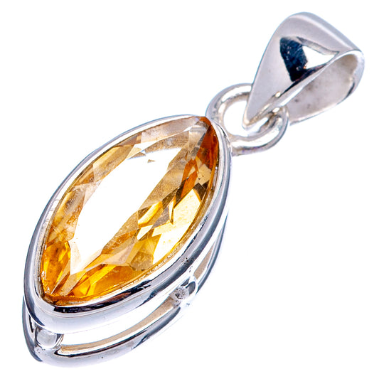 Sterling silver oval citrine pendant, faceted gemstone set in prong frame