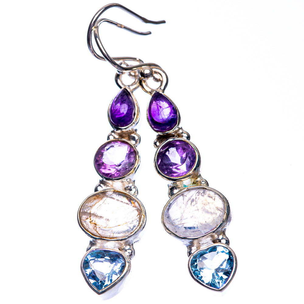 Rainbow Moonstone, Blue Topaz, Amethyst Earrings 1 7/8" (925 Sterling Silver) E432532