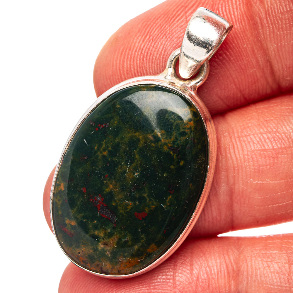 Bloodstone Pendant 1 1/2" (.925 Sterling Silver)