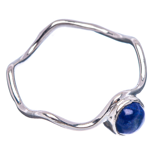 Lapis lazuli gemstone ring in silver tone, sculpted wavy band with round bezel