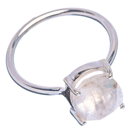 Sterling silver moonstone ring with faceted gem in angular prong setting
