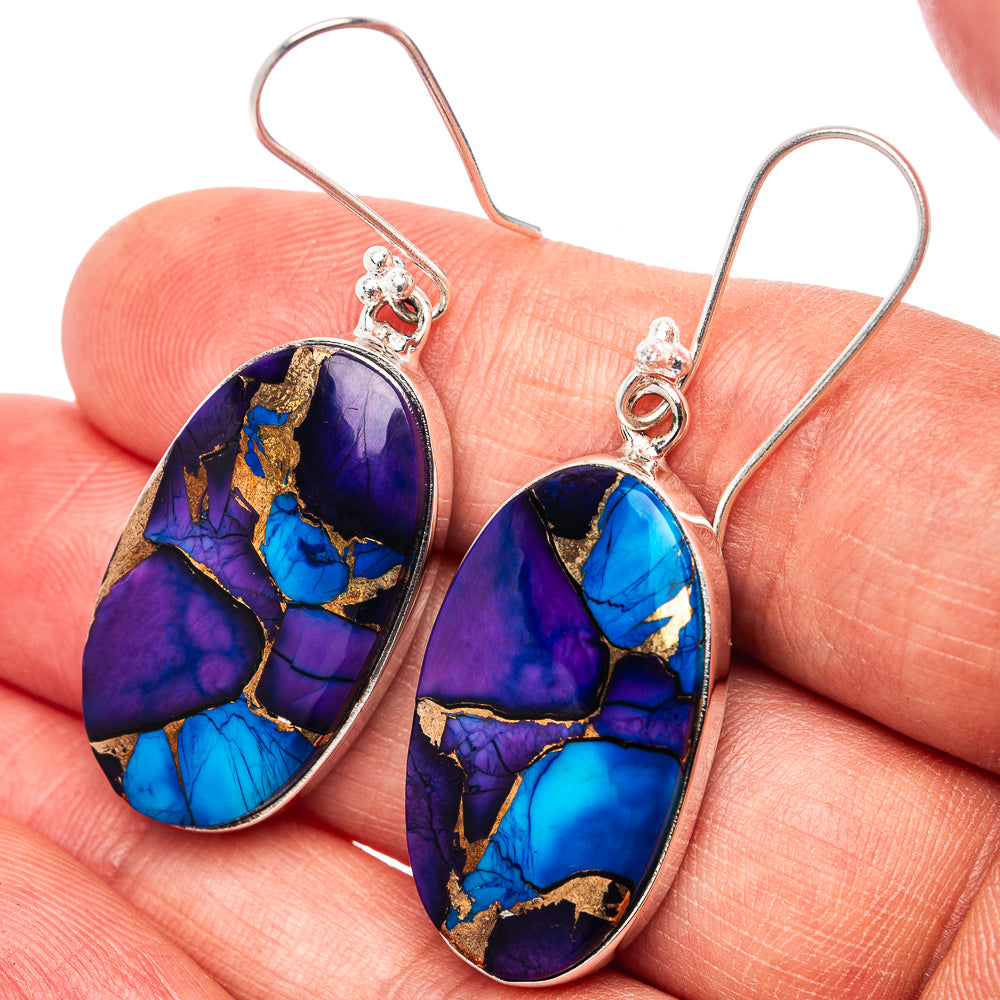Premium Purple Dahlia Turquoise Earrings 1 7/8" (.925 Sterling Silver)