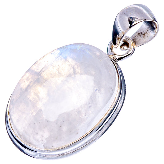 Oval rainbow moonstone pendant with polished .925 sterling silver bail and frame