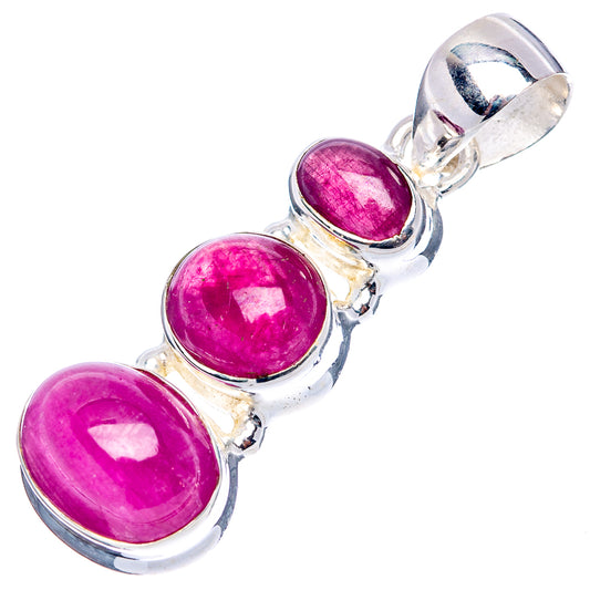 Oval 3-stone ruby pendant, .925 sterling silver with magenta-red gemstones and hinged bail loop