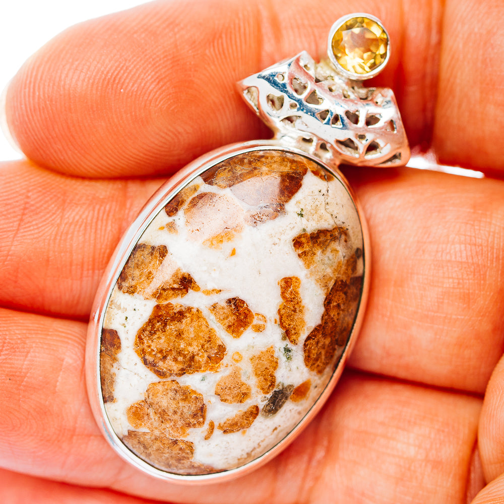 Spessartine Garnet, Citrine Pendant 1 3/4" (.925 Sterling Silver)