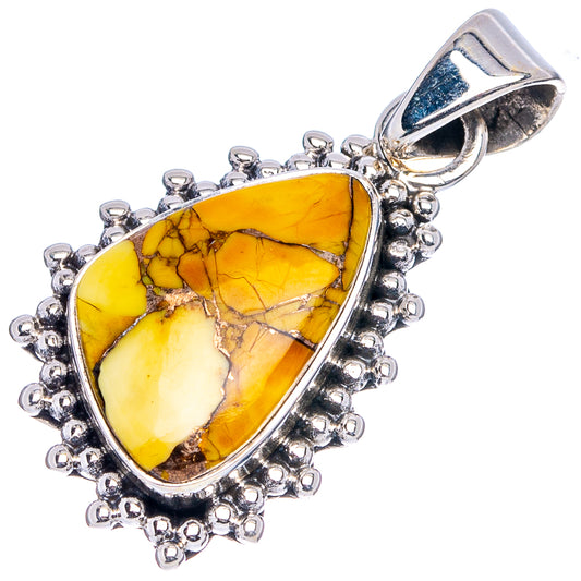 Sterling silver teardrop tourmaline matrix pendant with bail, yellow textured stone