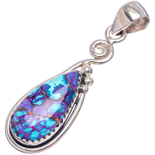 Sterling silver teardrop pendant with blue-purple turquoise inlay and loop bail.