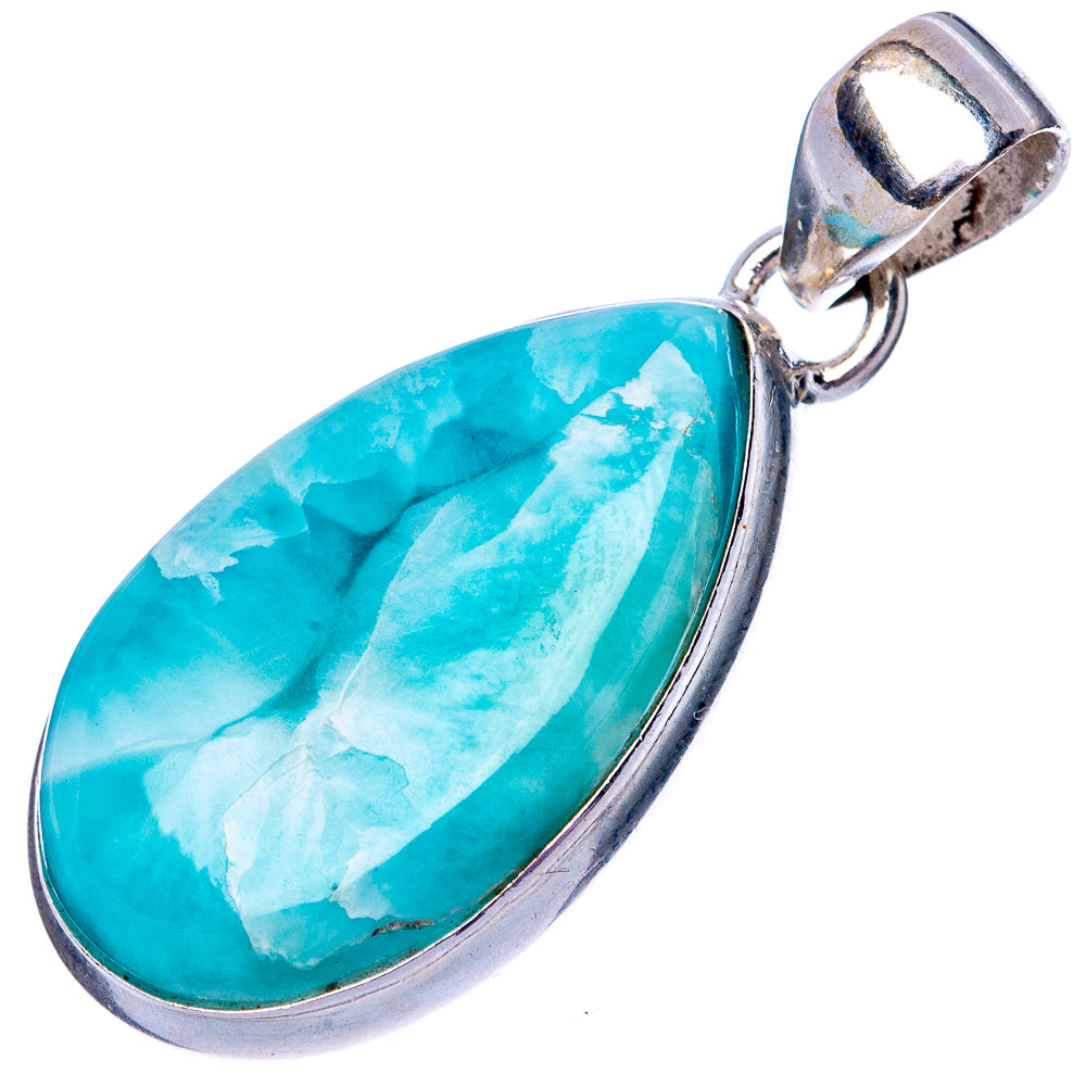 Larimar teardrop pendant, bright blue stone in 925 sterling silver bail