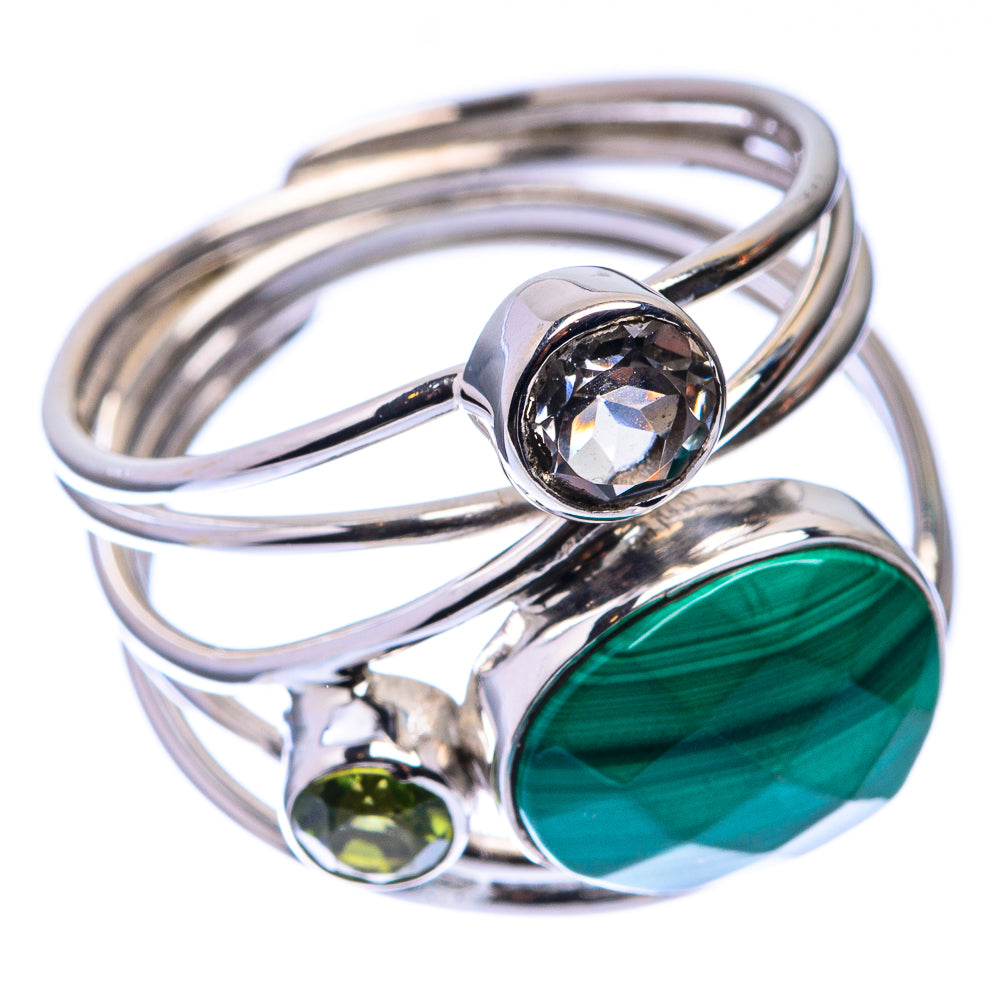 Premium Malachite, White Quartz, Peridot Ring Size 8 (925 Sterling Silver) R141739