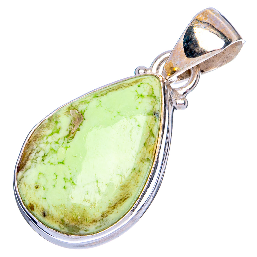 Chrysoprase teardrop pendant in .925 sterling silver with green lemon stone