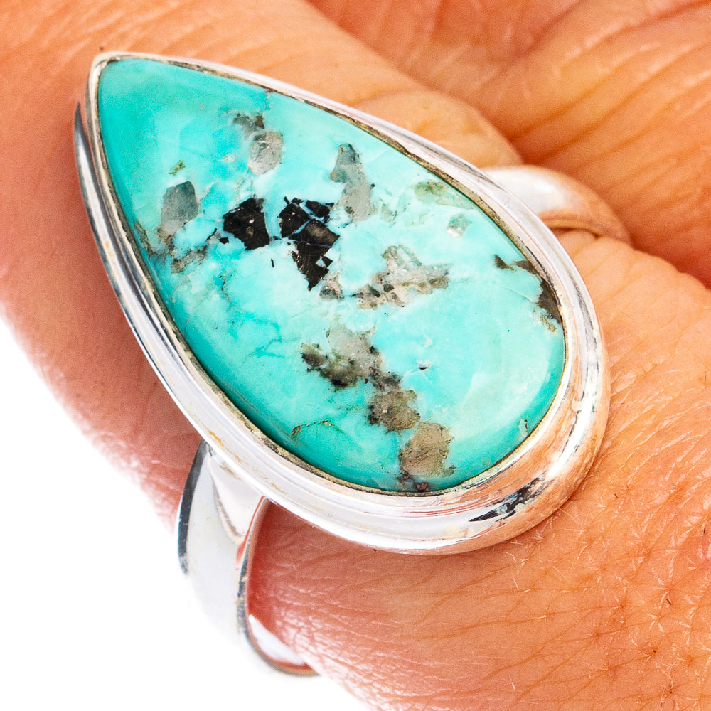 Oval turquoise cabochon ring in 925 sterling silver with bezel setting