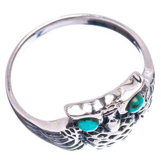 Sterling silver owl ring with turquoise cabochon accents and patterned band