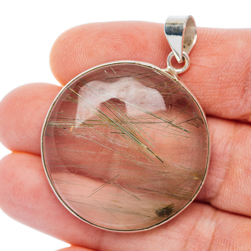 Premium Green Rutilated Quartz Pendant 1 3/4" (.925 Sterling Silver)