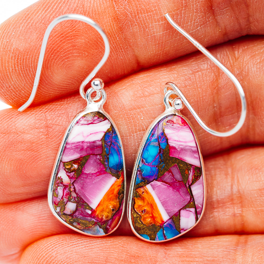 Pink Dahlia Turquoise Earrings 1 3/8" (.925 Sterling Silver)