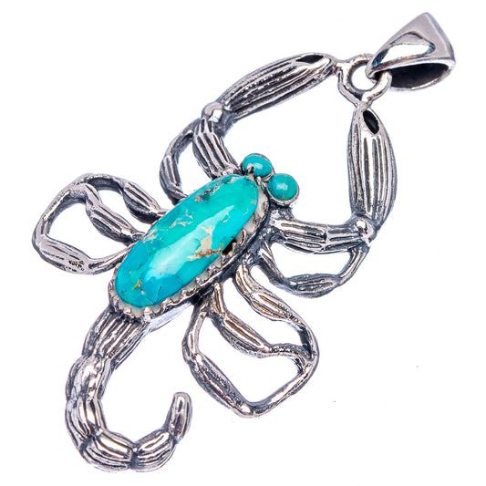 Turquoise inlay scorpion pendant in .925 sterling silver with teardrop stone accents