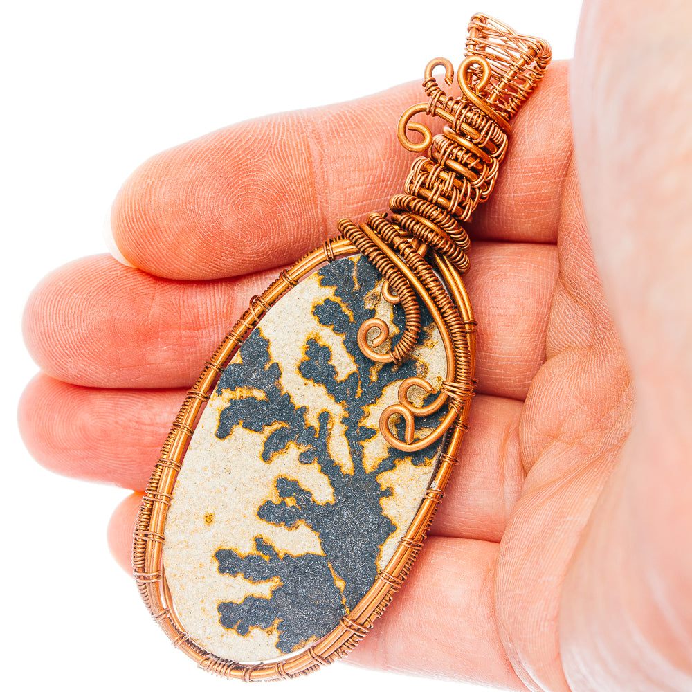 Psilomelane Dendrite Wire Wrap Pendant 3 1/8" (Copper)