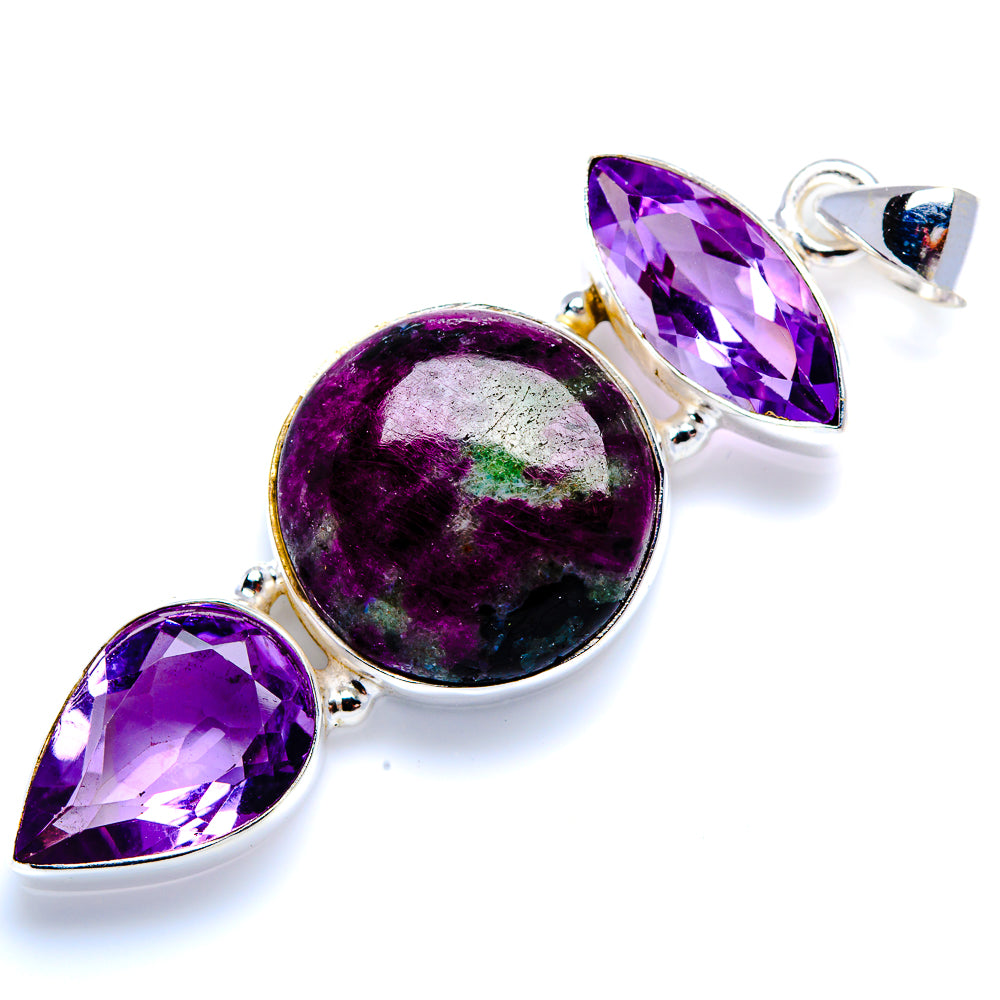 Ruby Fuchsite, Amethyst 925 Sterling Silver Pendant 2 1/4" (925 Sterling Silver) PD38306