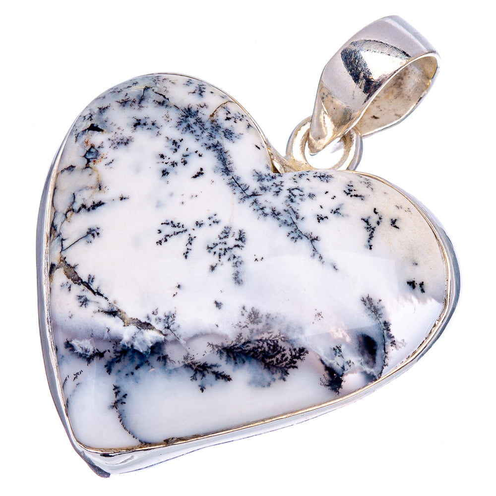 Dendrite Agate Heart Pendant 1 3/8" (.925 Sterling Silver)